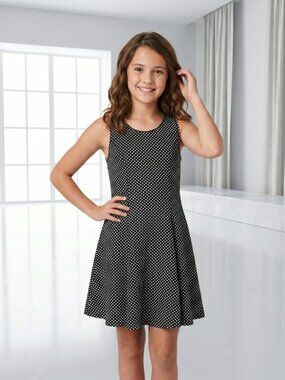 Total Girl Black & White Polka Dot Skater Dress Fit & Flare Twee Sleeveless 14